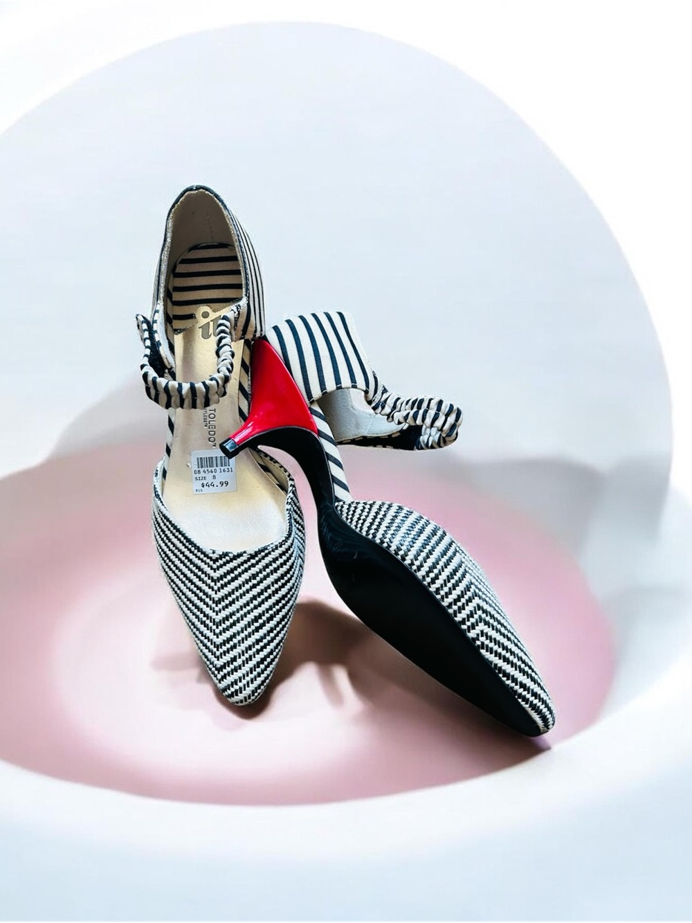Vintage Isabel Toledo Striped Pointed-Toe Heels with Red Accent - Kitten Heel.